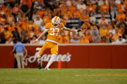 KNOXVILLE, TN - September 17, 2022 - Punter Paxton Brooks #37 of the Tennessee Volunteers during the game between the Akron Zips and the Tennessee Volunteers at Neyland Stadium in Knoxville, TN. Photo By Emma Corona/Tennessee Athletics