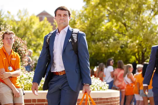 KNOXVILLE, TN - September 01, 2022 - Quarterback Navy Shuler #21 of the Tennessee Volunteers during the Vol Walk before the game between the Ball State Cardinals and the Tennessee Volunteers at Neyland Stadium in Knoxville, TN. Photo By Kate Luffman/Tennessee Athletics