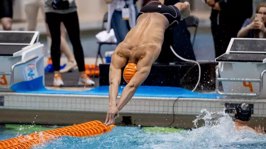 KNOXVILLE, TN - February 15, 2022 - Jordan Crooks of the Tennessee Volunteers during the day one finals session of the 2022 SEC Swimming and Diving Championships at Allan Jones Intercollegiate Aquatic Center in Knoxville, TN. Photo By Andrew Ferguson/Tennessee Athletics
