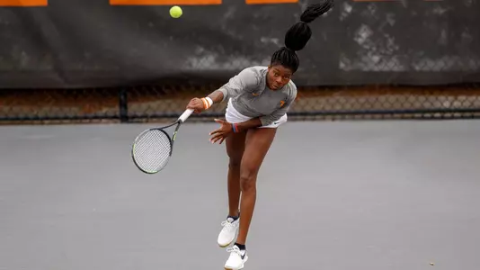 KNOXVILLE, TN - March 25, 2022 - Esther Adeshina of The Tennessee Volunteers during the game between the Texas A&M Aggies and the Tennessee Lady Volunteers at Goodfriend Tennis Center in Knoxville, TN. Photo By Emma Corona/Tennessee Athletics