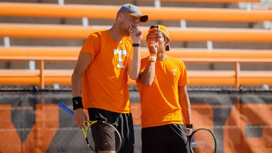 KNOXVILLE, TN - April 01, 2022 - Shunsuke Mitsui and Emile Hudd of the Tennessee Volunteers during the game between the Arkansas Razorbacks and the Tennessee Volunteers at Barksdale Stadium in Knoxville, TN. Photo By Emma Corona/Tennessee Athletics