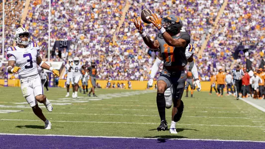BATON ROUGE, LA - October 08, 2022 - Wide receiver Jalin Hyatt #11 of the Tennessee Volunteers during the game between the LSU Tigers and the Tennessee Volunteers at Tiger Stadium in Baton Rouge, LA. Photo By Andrew Ferguson/Tennessee Athletics