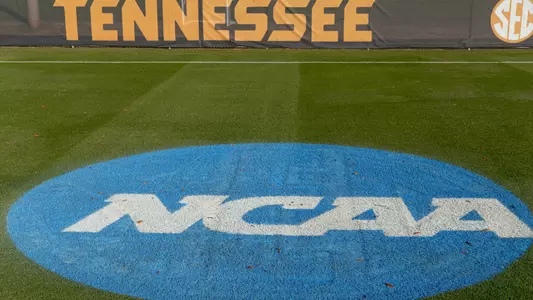 KNOXVILLE, TN - November 12, 2021 - NCAA logo before the 2021 NCAA Women?s Soccer tournament first round game between the Lipscomb Bisons and the Tennessee Volunteers at Regal Soccer Stadium in Knoxville, TN. Photo By Andrew Ferguson/Tennessee Athletics