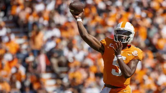 KNOXVILLE, TN - October 22, 2022 - Quarterback Hendon Hooker #5 of the Tennessee Volunteers during the game between the UT-Martin Skyhawks and the Tennessee Volunteers at Neyland Stadium in Knoxville, TN. Photo By Avery Bane/Tennessee Athletics