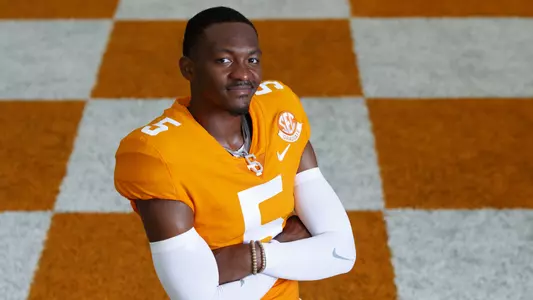 KNOXVILLE, TN - July 22, 2022 - Quarterback Hendon Hooker #5 of the Tennessee Volunteers portrait taken during 2022 Football Photo Day in Knoxville, TN. Photo By Emma Corona/Tennessee Athletics