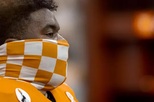KNOXVILLE, TN - OCTOBER 03, 2020 - Defensive lineman LaTrell Bumphus #88 of the Tennessee Volunteers before the game between the Missouri Tigers and the Tennessee Volunteers at Neyland Stadium in Knoxville, TN. Photo By Andrew Ferguson/Tennessee Athletics