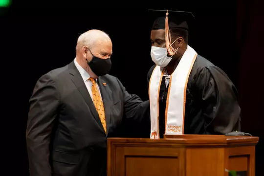 KNOXVILLE, TN - DECEMBER 06, 2020 - Defensive lineman LaTrell Bumphus #88 of the Tennessee Volunteers during football commencement ceremony at the Student Union in Knoxville, TN. Photo By Andrew Ferguson/Tennessee Athletics