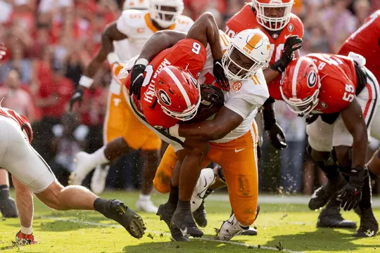 ATHENS, GA - November 05, 2022 - Defensive lineman LaTrell Bumphus #11 of the Tennessee Volunteers during the game between the Georgia Bulldogs and the Tennessee Volunteers at Sanford Stadium in Athens, GA. Photo By Andrew Ferguson/Tennessee Athletics