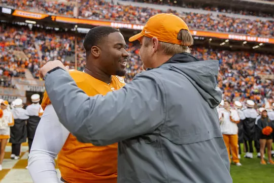 KNOXVILLE, TN - November 12, 2022 - Defensive lineman LaTrell Bumphus #11 of the Tennessee Volunteers during Senior Day before the game between the Missouri Tigers and the Tennessee Volunteers at Neyland Stadium in Knoxville, TN. Photo By Kate Luffman/Tennessee Athletics
