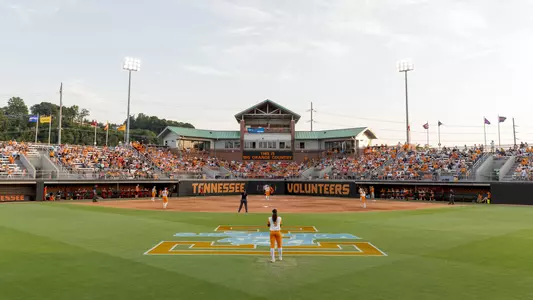 KNOXVILLE, TN - May 20, 2022 - Wide angle during the 2022 NCAA Softball tournament regional game between the Campbell Fighting Camels and the Tennessee Lady Volunteers at Sherri Parker Lee Stadium in Knoxville, TN. Photo By Andrew Ferguson/Tennessee Athletics