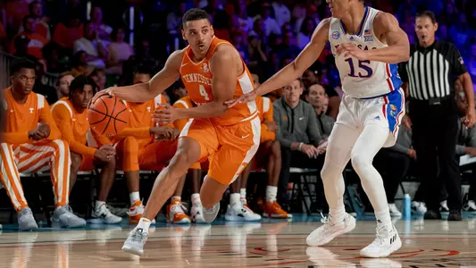 PARADISE ISLAND, BS - November 25, 2022 - Guard Tyreke Key #4 of the Tennessee Volunteers during the Battle 4 Atlantis game between the Kansas Jayhawks and the Tennessee Volunteers at the Imperial Arena in Paradise Island, Bahamas. Photo By Andrew Ferguson/Tennessee Athletics