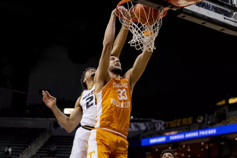 COLUMBIA, MO - February 22, 2022 - Forward Uros Plavsic #33 of the Tennessee Volunteers during the game between the Missouri Tigers and the Tennessee Volunteers at Mizzou Arena in Columbia, MO. Photo By Andrew Ferguson/Tennessee Athletics