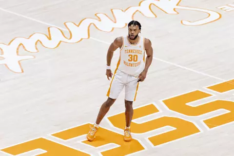 KNOXVILLE, TN - February 12, 2022 - Guard Josiah-Jordan James #30 of the Tennessee Volunteers during the game between the Vanderbilt Commodores and the Tennessee Volunteers at Thompson?Boling Arena in Knoxville, TN. Photo By Andrew Ferguson/Tennessee Athletics