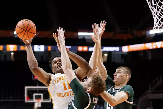 KNOXVILLE, TN - October 23, 2022 - Forward Tobe Awaka #11 of the Tennessee Volunteers during the scrimmage between the Michigan State Spartans and the Tennessee Volunteers at Thompson?Boling Arena in Knoxville, TN. Photo By Ian Cox/Tennessee Athletics
