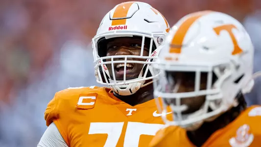 KNOXVILLE, TN - October 15, 2022 - Offensive lineman Jerome Carvin #75 of the Tennessee Volunteers during the game between the Alabama Crimson Tide and the Tennessee Volunteers at Neyland Stadium in Knoxville, TN. Photo By Emma Ramsey/Tennessee Athletics