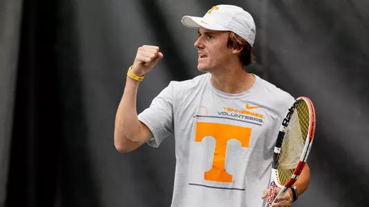 KNOXVILLE, TN - May 07, 2022 - Pat Harper of the Tennessee Volunteers during the 2022 NCAA Men?s Tennis tournament second round match between the Duke Blue Devils and the Tennessee Volunteers at Barksdale Stadium in Knoxville, TN. Photo By Andrew Ferguson/Tennessee Athletics