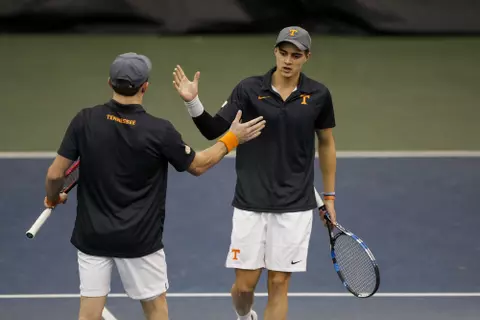 KNOXVILLE, TN - JANUARY 15, 2018 - Adam Walton of the Tennessee Volunteers during the match between the Tennessee Tech Golden Eagles and the Tennessee Volunteers at Goodfriend Tennis Center in Knoxville, TN. Photo By Summer Simmons/Tennessee Athletics