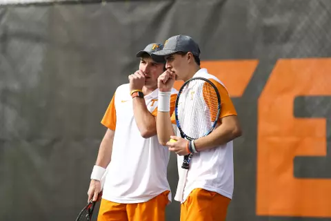 KNOXVILLE, TN - JANUARY 21, 2018 - Preston Touliatos and Adam Walton of the Tennessee Volunteers during the match between the Citadel Bulldogs and the Tennessee Volunteers at Barksdale Stadium in Knoxville, TN. Photo By John Golliher/Tennessee Athletics