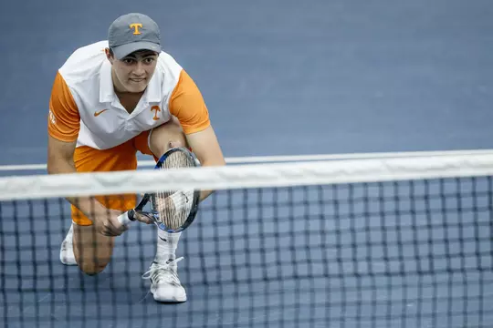 KNOXVILLE, TN - MARCH 11, 2018 - Adam Walton of the Tennessee Volunteersduring the match between the LSU Tigers and the Tennessee Volunteers at Goodfriend Tennis Center in Knoxville, TN. Photo By Austin Perryman/Tennessee Athletics