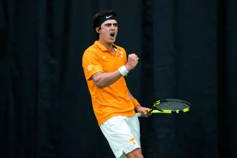 KNOXVILLE, TN - FEBRUARY 09, 2019 - Adam Walton of the Tennessee Volunteers during the match between the Duke University Blue Devils and the Tennessee Volunteers at the USTA National Campus in Orlando, FL. Photo By Manuela Davies