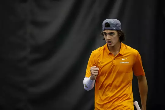 KNOXVILLE, TN - JANUARY 31, 2020 - Adam Walton of the Tennessee Volunteers during the match between the Georgia State Panthers and the Tennessee Volunteers at Goodfriend Tennis Center in Knoxville, TN. Photo By Caleb Jones/Tennessee Athletics