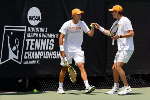 ORLANDO, FL - May 28, 2021 - Adam Walton and Pat Harper of the Tennessee Volunteers during the 2021 NCAA Men?s tennis doubles national championship match between the Auburn Tigers and the Tennessee Volunteers at USTA National Campus in Orlando, FL. Photo By Andrew Ferguson/Tennessee Athletics