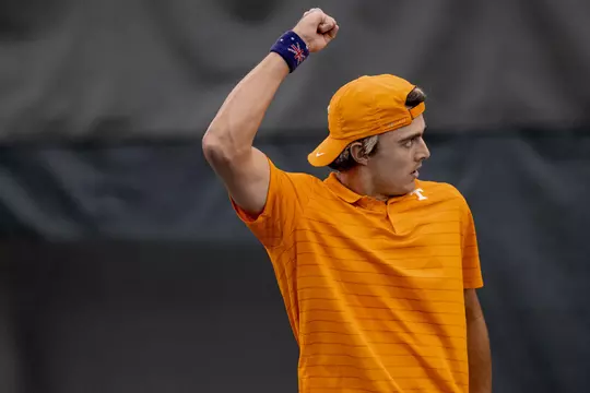 KNOXVILLE, TN - May 07, 2022 - Adam Walton of the Tennessee Volunteers during the 2022 NCAA Men?s Tennis tournament second round match between the Duke Blue Devils and the Tennessee Volunteers at Barksdale Stadium in Knoxville, TN. Photo By Andrew Ferguson/Tennessee Athletics