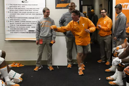 NASHVILLE, TN - NOVEMBER 26, 2016 - Equipment Manager Max Parrott in the locker room during the game between the Vanderbilt Commodores and the Tennessee Volunteers at Vanderbilt Stadium in Nashville, TN. Photo By Donald Page/Tennessee Athletics