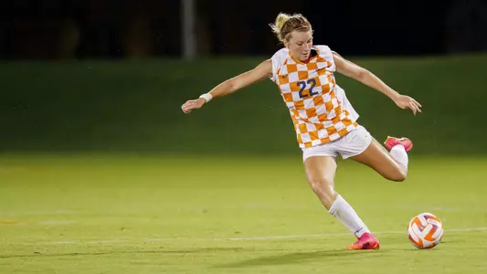 KNOXVILLE, TN - September 04, 2022 - Defender/Forward Claire Rain #22 of the Tennessee Lady Volunteers during the game between the Tennessee Tech Golden Eagles and the Tennessee Volunteers at Regal Soccer Stadium in Knoxville, TN. Photo By Emma Corona/Tennessee Athletics