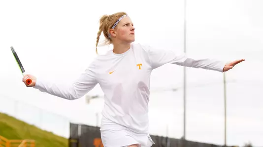 KNOXVILLE, TN - March 25, 2022 - Elza Tomase of The Tennessee Volunteers during the game between the Texas A&M Aggies and the Tennessee Lady Volunteers at Goodfriend Tennis Center in Knoxville, TN. Photo By Emma Corona/Tennessee Athletics