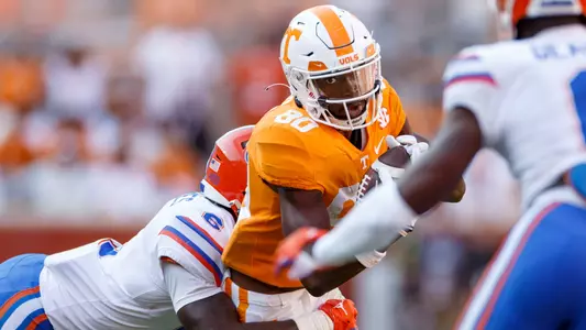 KNOXVILLE, TN - September 24, 2022 - Wide receiver Ramel Keyton #80 of the Tennessee Volunteers during the game between the Florida Gators and the Tennessee Volunteers at Neyland Stadium in Knoxville, TN. Photo By Kate Luffman/Tennessee Athletics