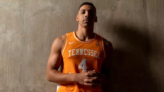 KNOXVILLE, TN - October 12, 2022 - Guard Tyreke Key #4 of the Tennessee Volunteers portrait taken during 2022 Photo Day at Thompson-Boling Arena in Knoxville, TN. Photo By Andrew Ferguson/Tennessee Athletics