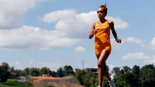 KNOXVILLE, TN - August 17, 2023 - Msgana Araya of the Tennessee Volunteers during Cross Country Photo Day at Cherokee Farm Cross Country Course in Knoxville, TN. Photo By Andrew Ferguson/Tennessee Athletics