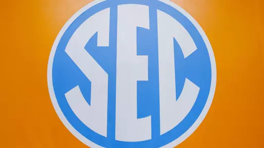 KNOXVILLE, TN - October 29, 2023 - SEC Logo during the game between the Texas A&M Aggies and the Tennessee Lady Volunteers at Thompson-Boling Arena at Food City Center in Knoxville, TN. Photo By Emma Ramsey/Tennessee Athletics
