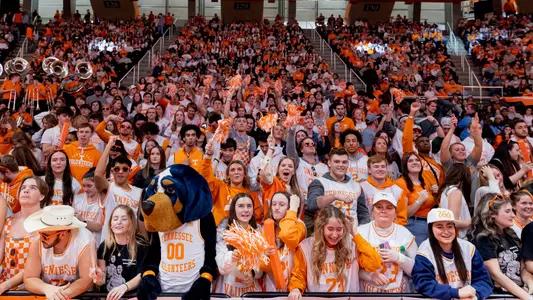 KNOXVILLE, TN - February 04, 2023 - Rocky Top Rowdies during the game between the Auburn Tigers and the Tennessee Volunteers at Thompson?Boling Arena in Knoxville, TN. Photo By Andrew Ferguson/Tennessee Athletics