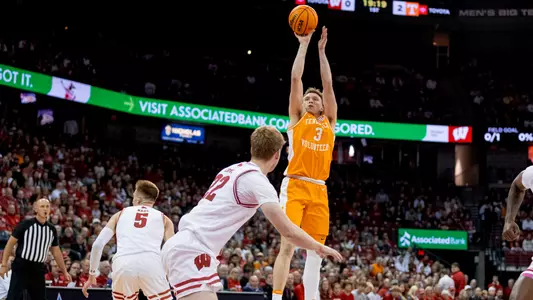 MADISON, WI - November 10, 2023 - Guard Dalton Knecht #3 of the Tennessee Volunteers during shoot around before the game between the Wisconsin Badgers and the Tennessee Volunteers at Kohl Center in Madison, WI. Photo By Andrew Ferguson/Tennessee Athletics
