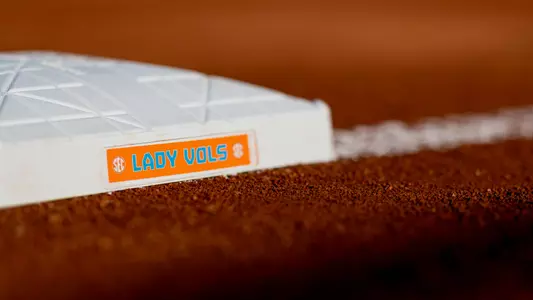 KNOXVILLE, TN - April 24, 2023 - Lady Vols wordmark on softball base before the game between the Florida Gators and the Tennessee Lady Volunteers at Sherri Parker Lee Stadium in Knoxville, TN. Photo By Andrew Ferguson/Tennessee Athletics