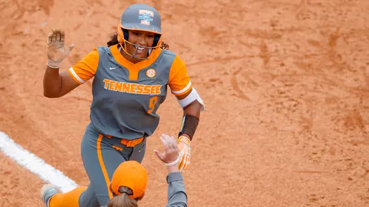 KNOXVILLE, TN - May 20, 2023 - Outfielder Kiki Milloy #9 of the Tennessee Lady Volunteers during 2023 NCAA Softball tournament regional game between the Indiana Hoosiers and the Tennessee Lady Volunteers at Sherri Parker Lee Stadium in Knoxville, TN. Photo By Emma Corona/Tennessee Athletics