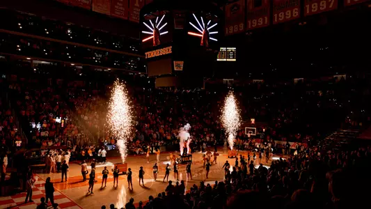 KNOXVILLE, TN - January 10, 2023 - Pre-game fireworks before the game between the Vanderbilt Commodores and the Tennessee Volunteers at Thompson?Boling Arena in Knoxville, TN. Photo By Andrew Ferguson/Tennessee Athletics