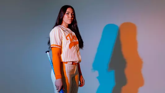 KNOXVILLE, TN - January 19, 2023 - Infielder McKenna Gibson #24 of the Tennessee Lady Volunteers portrait taken during 2023 softball Photo Day in Knoxville, TN. Photo By Andrew Ferguson/Tennessee Athletics