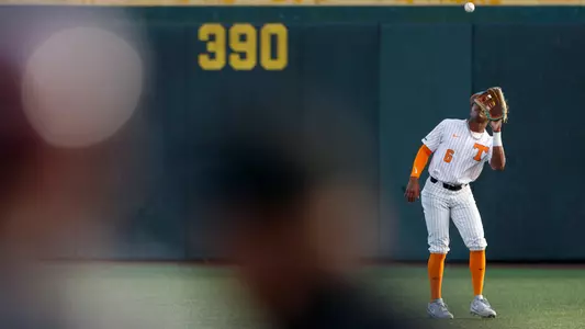 KNOXVILLE, TN - February 22, 2023 - Outfielder Kyle Booker #6 of the Tennessee Volunteers during the game between the Alabama A&M Bulldogs and the Tennessee Volunteers at Lindsey Nelson Stadium in Knoxville, TN. Photo By Ian Cox/Tennessee Athletics