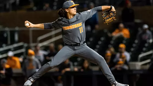 SCOTTSDALE, AZ - February 17, 2023 - Pitcher Chase Dollander #11 of the Tennessee Volunteers during MLB Desert Invitational game between the Arizona Wildcats and the Tennessee Volunteers at Salter River Fields at Talking Stick in Scottsdale, AZ. Photo By Kelsey Grant