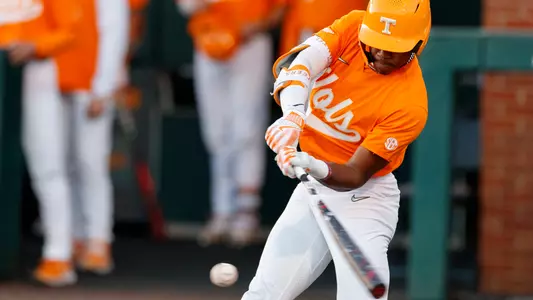KNOXVILLE, TN - February 28, 2023 - Outfielder Kyle Booker #6 of the Tennessee Volunteers during the game between the Charleston Southern Buccaneers and the Tennessee Volunteers at Lindsey Nelson Stadium in Knoxville, TN. Photo By Emma Corona/Tennessee Athletics