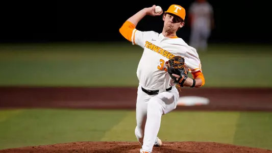 KNOXVILLE, TN - February 24, 2023 - Pitcher AJ Russell #33 of the Tennessee Volunteers before the game between the Dayton Flyers and the Tennessee Volunteers at Lindsey Nelson Stadium in Knoxville, TN. Photo By Emma Corona/Tennessee Athletics