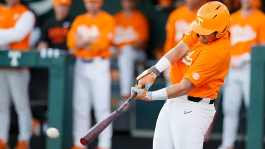 KNOXVILLE, TN - February 28, 2023 - Infielder Blake Burke #25 of the Tennessee Volunteers during the game between the Charleston Southern Buccaneers and the Tennessee Volunteers at Lindsey Nelson Stadium in Knoxville, TN. Photo By Emma Corona/Tennessee Athletics