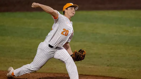 KNOXVILLE, TN - February 22, 2023 - Pitcher Bryce Jenkins #20 of the Tennessee Volunteers during the game between the Alabama A&M Bulldogs and the Tennessee Volunteers at Lindsey Nelson Stadium in Knoxville, TN. Photo By Ian Cox/Tennessee Athletics