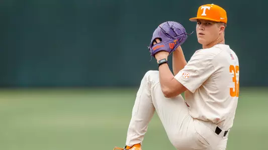 KNOXVILLE, TN - February 26, 2023 - Pitcher Drew Beam #32 of the Tennessee Volunteers during the game between the Dayton Flyers and the Tennessee Volunteers at Lindsey Nelson Stadium in Knoxville, TN. Photo By Ian Cox/Tennessee Athletics