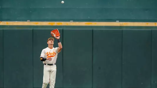 KNOXVILLE, TN - February 26, 2023 - Outfielder Hunter Ensley #9 of the Tennessee Volunteers during the game between the Dayton Flyers and the Tennessee Volunteers at Lindsey Nelson Stadium in Knoxville, TN. Photo By Ian Cox/Tennessee Athletics