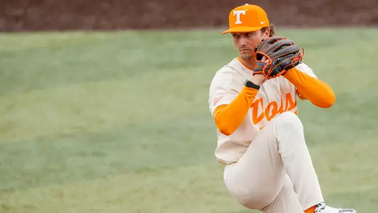 KNOXVILLE, TN - February 26, 2023 - Pitcher Jacob Bimbi #27 of the Tennessee Volunteers during the game between the Dayton Flyers and the Tennessee Volunteers at Lindsey Nelson Stadium in Knoxville, TN. Photo By Ian Cox/Tennessee Athletics