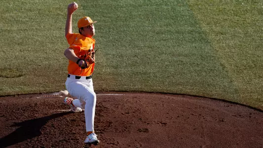 KNOXVILLE, TN - February 28, 2023 - Pitcher Zander Sechrist #48 of the Tennessee Volunteers during the game between the Charleston Southern Buccaneers and the Tennessee Volunteers at Lindsey Nelson Stadium in Knoxville, TN. Photo By Avery Bane/Tennessee Athletics